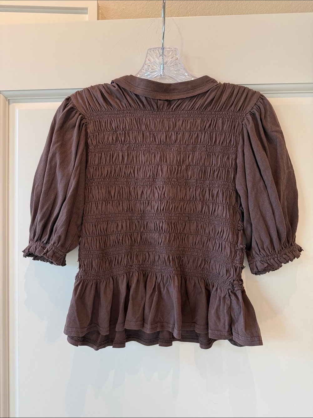 Free People Chocolate Brown Smocked Peplum Blouse - NWT Size S - Picture 2 of 7